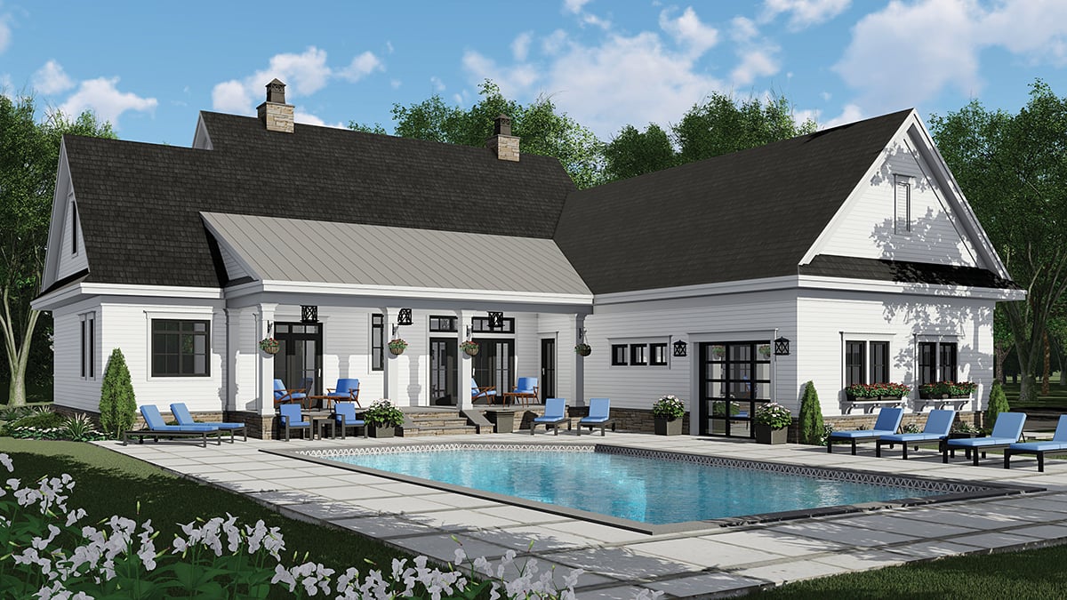 Country, Farmhouse House Plan 41917 with 4 Beds, 5 Baths, 3 Car Garage Rear Elevation