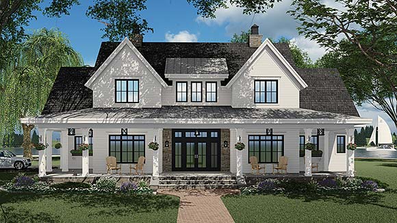 Country, Farmhouse House Plan 41918 with 3 Beds, 4 Baths, 3 Car Garage Elevation