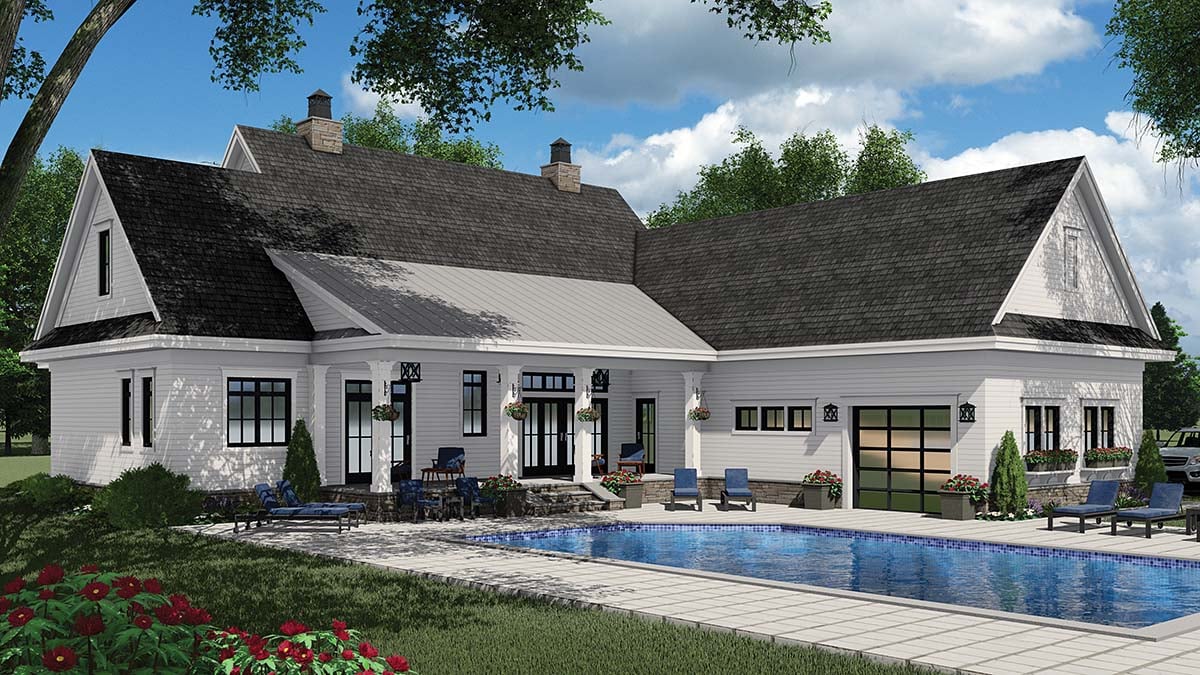 Country, Farmhouse Plan with 2570 Sq. Ft., 3 Bedrooms, 4 Bathrooms, 3 Car Garage Picture 2