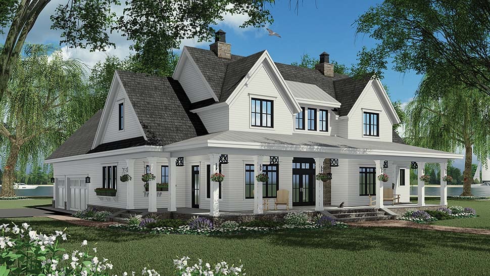 Country, Farmhouse Plan with 2570 Sq. Ft., 3 Bedrooms, 4 Bathrooms, 3 Car Garage Picture 4
