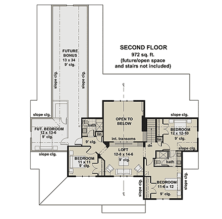 Country, Farmhouse, Southern, Traditional House Plan 41921 with 4 Beds, 5 Baths, 3 Car Garage Second Level Plan
