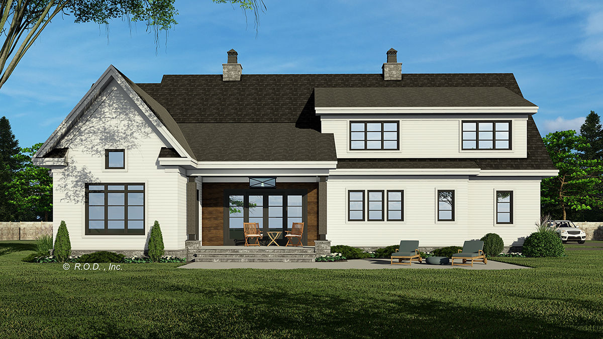 Country, Craftsman, Farmhouse Plan with 3295 Sq. Ft., 5 Bedrooms, 5 Bathrooms, 2 Car Garage Rear Elevation