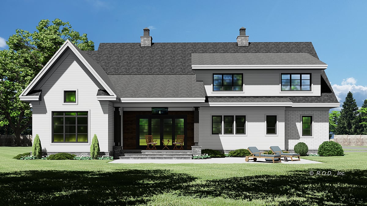 Farmhouse Plan with 3282 Sq. Ft., 4 Bedrooms, 4 Bathrooms, 2 Car Garage Rear Elevation