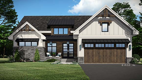 Contemporary, Farmhouse House Plan 41931 with 2 Beds, 2 Baths, 2 Car Garage Elevation