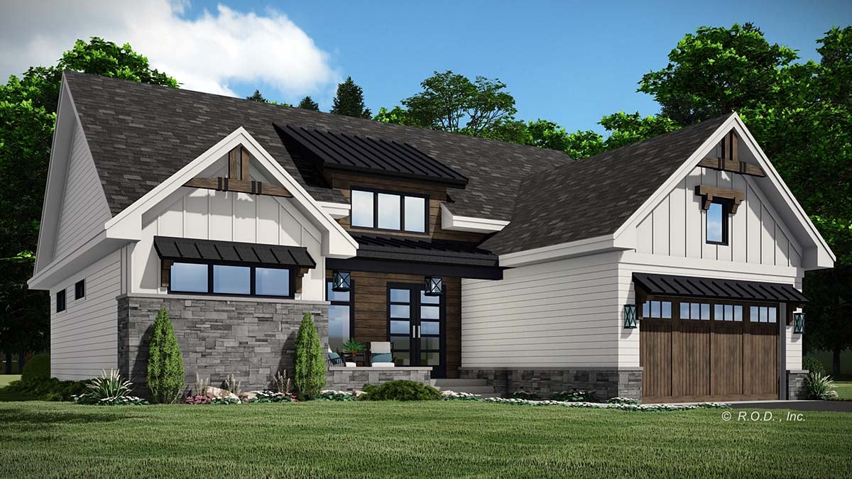 Contemporary, Farmhouse Plan with 1684 Sq. Ft., 2 Bedrooms, 2 Bathrooms, 2 Car Garage Picture 3