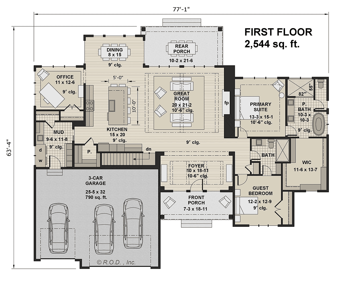 House Plan 41932 - Traditional Style with 2554 Sq Ft, 2 Bed, 2 Ba