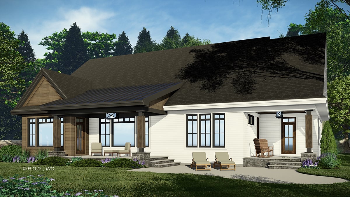 Farmhouse, Traditional Plan with 2563 Sq. Ft., 4 Bedrooms, 4 Bathrooms, 2 Car Garage Rear Elevation
