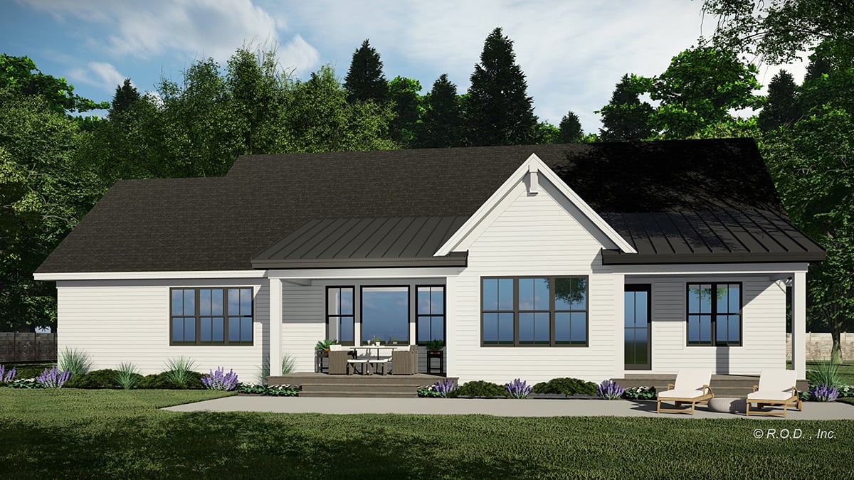 Contemporary, Farmhouse, New American Plan with 2176 Sq. Ft., 2 Bedrooms, 3 Bathrooms, 3 Car Garage Rear Elevation