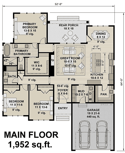 Contemporary, Craftsman, Farmhouse, New American House Plan 41942 with 3 Beds, 2 Baths, 2 Car Garage First Level Plan