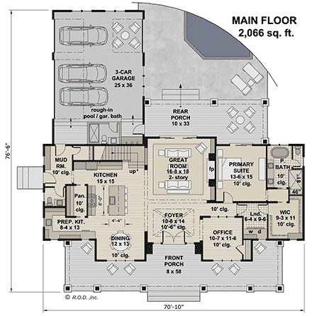 Country, Farmhouse House Plan 41946 with 3 Beds, 4 Baths, 3 Car Garage First Level Plan