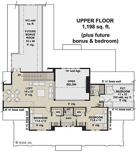 Country, Farmhouse House Plan 41946 with 3 Beds, 4 Baths, 3 Car Garage Second Level Plan