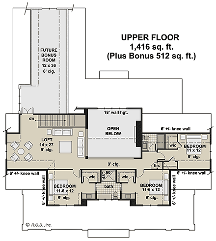 Country, Farmhouse, New American House Plan 41947 with 5 Beds, 5 Baths, 3 Car Garage Second Level Plan