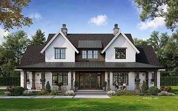 Country, Farmhouse, New American House Plan 41947 with 5 Beds, 5 Baths, 3 Car Garage Elevation