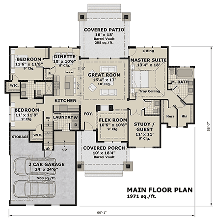 Country, Craftsman, New American House Plan 41949 with 3 Beds, 4 Baths, 2 Car Garage First Level Plan