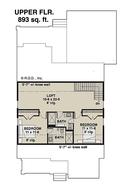 Cottage, Country, Farmhouse House Plan 41950 with 3 Beds, 4 Baths, 2 Car Garage Second Level Plan