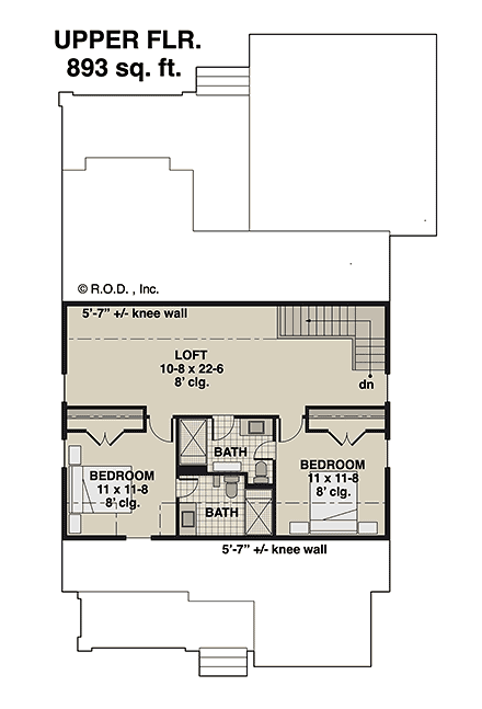 Cottage, Country, Farmhouse House Plan 41951 with 3 Beds, 4 Baths, 2 Car Garage Second Level Plan