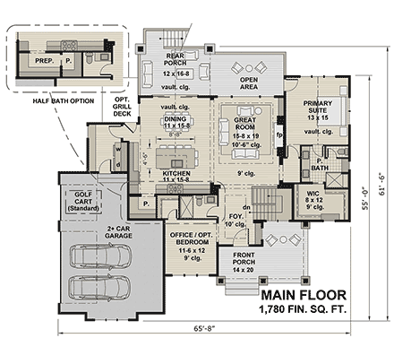 Craftsman, Farmhouse, Traditional House Plan 41955 with 4 Beds, 4 Baths, 2 Car Garage First Level Plan