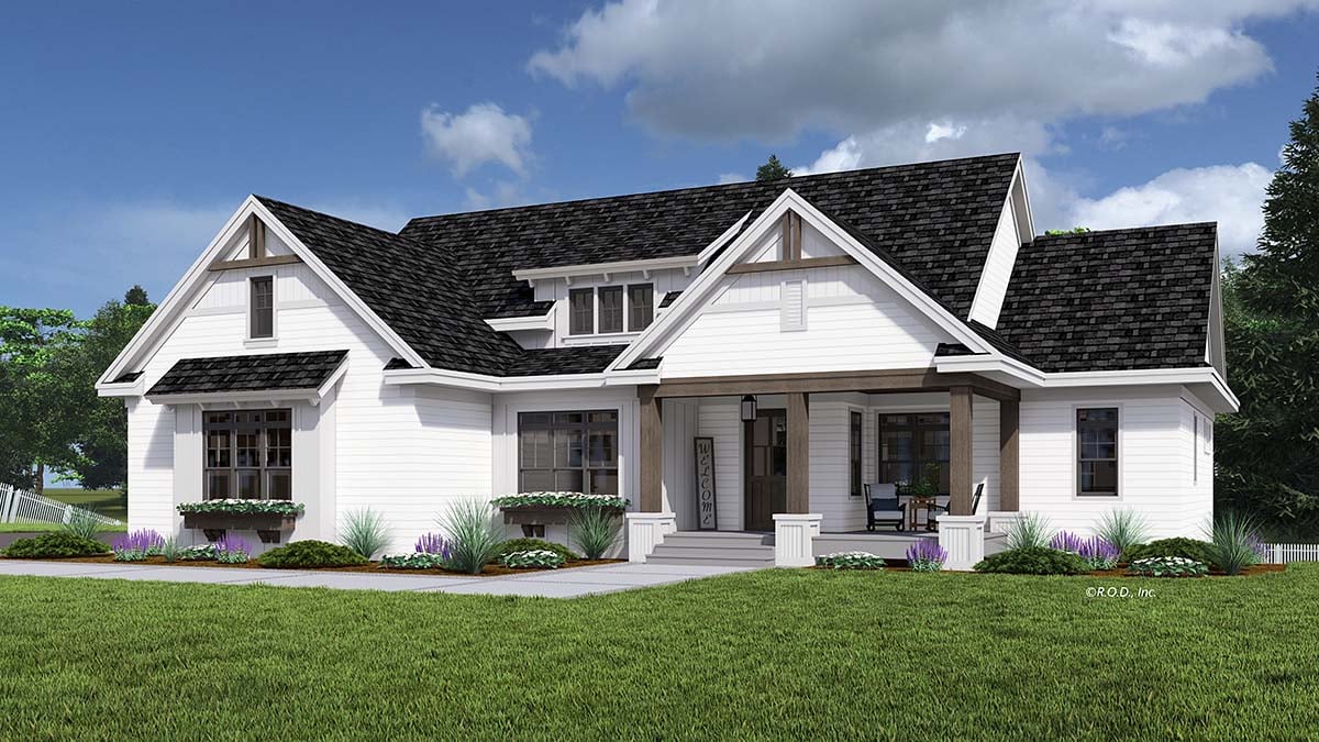 Craftsman, Farmhouse, Traditional Plan with 3046 Sq. Ft., 4 Bedrooms, 4 Bathrooms, 2 Car Garage Picture 2