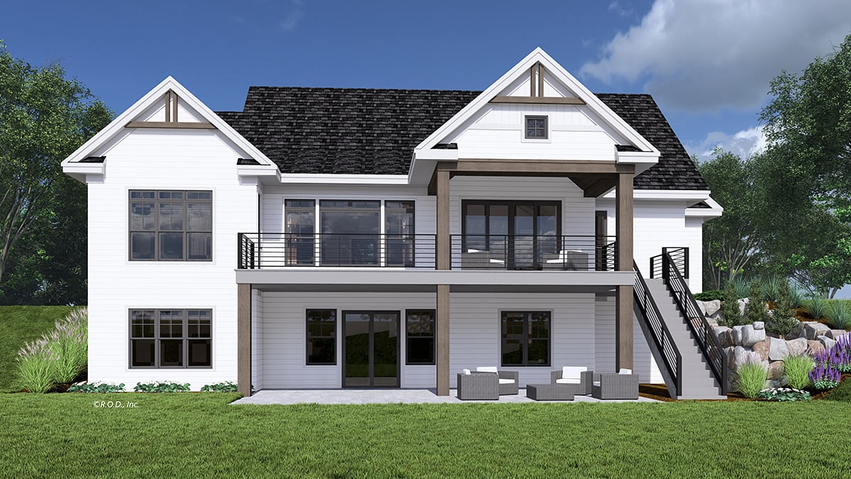 Craftsman, Farmhouse, Traditional Plan with 3046 Sq. Ft., 4 Bedrooms, 4 Bathrooms, 2 Car Garage Rear Elevation