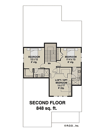 Cottage, Country, Farmhouse, Traditional House Plan 41959 with 3 Beds, 4 Baths, 2 Car Garage Second Level Plan