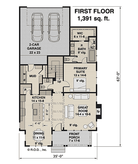 Cottage, Country, New American, Traditional House Plan 41960 with 3 Beds, 4 Baths, 2 Car Garage First Level Plan