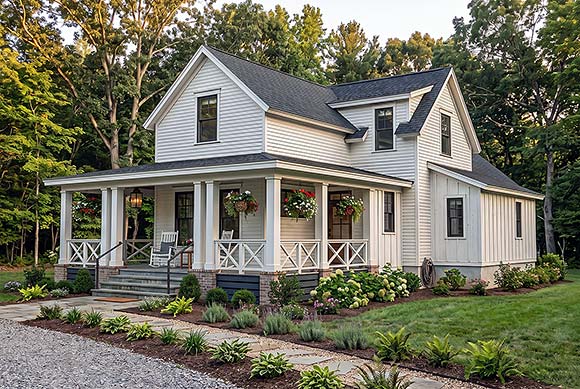 Contemporary, Country, Farmhouse House Plan 41970 with 3 Beds, 4 Baths Elevation