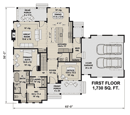 Country, Farmhouse, New American House Plan 41973 with 4 Beds, 4 Baths, 2 Car Garage First Level Plan