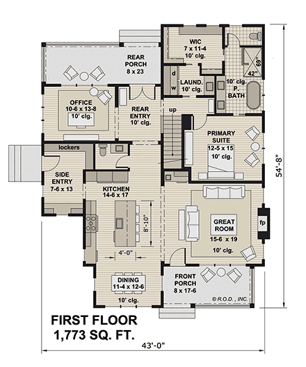 Country, Farmhouse House Plan 41976 with 4 Beds, 4 Baths First Level Plan