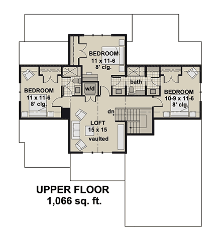 Contemporary, Country, Farmhouse House Plan 41984 with 4 Beds, 4 Baths, 2 Car Garage Second Level Plan