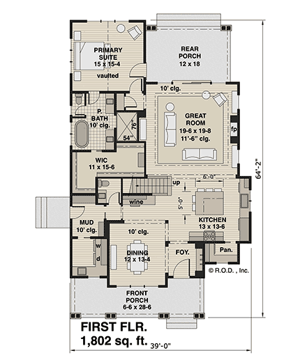 Country, Craftsman, Farmhouse, Traditional House Plan 41988 with 3 Beds, 4 Baths First Level Plan