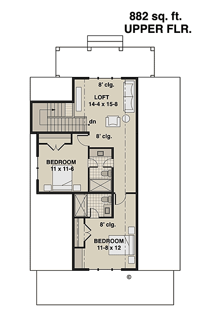 Cottage, Country, Farmhouse, Traditional House Plan 41990 with 3 Beds, 4 Baths Second Level Plan