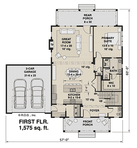 Country, Craftsman, Farmhouse House Plan 41991 with 3 Beds, 4 Baths, 2 Car Garage First Level Plan