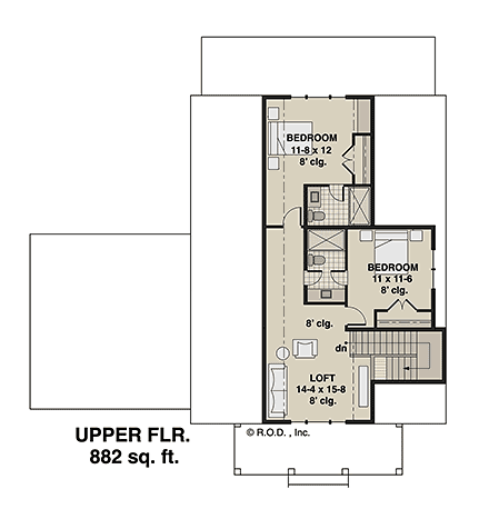 Country, Craftsman, Farmhouse House Plan 41991 with 3 Beds, 4 Baths, 2 Car Garage Second Level Plan