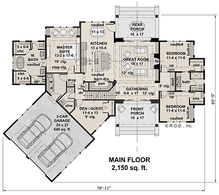 Country, Farmhouse, New American House Plan 41992 with 4 Beds, 3 Baths, 2 Car Garage First Level Plan