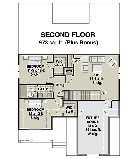 Country, Farmhouse, New American House Plan 41995 with 3 Beds, 3 Baths, 2 Car Garage Second Level Plan