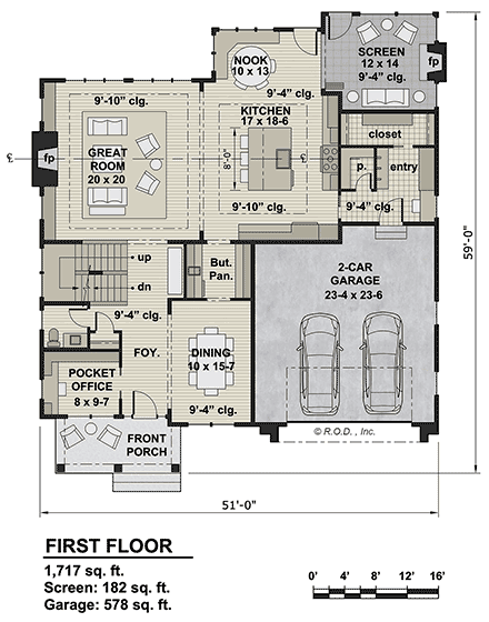 Contemporary, Farmhouse, New American House Plan 41996 with 4 Beds, 4 Baths, 2 Car Garage First Level Plan