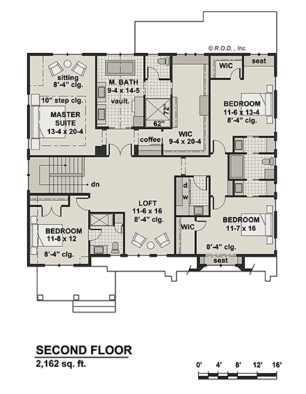 Contemporary, Farmhouse, New American House Plan 41996 with 4 Beds, 4 Baths, 2 Car Garage Second Level Plan