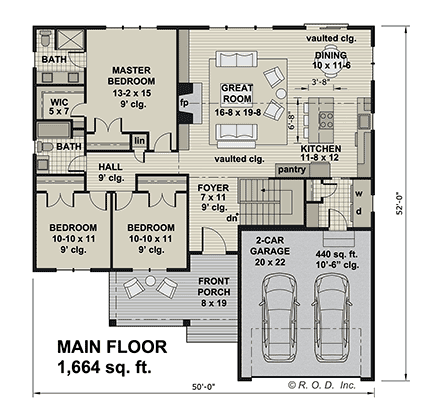 Country, Craftsman, Ranch House Plan 41997 with 3 Beds, 2 Baths, 2 Car Garage First Level Plan