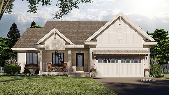 Cottage, Country, Craftsman, Farmhouse, New American, Ranch House Plan 41998 with 3 Beds, 2 Baths, 2 Car Garage Elevation