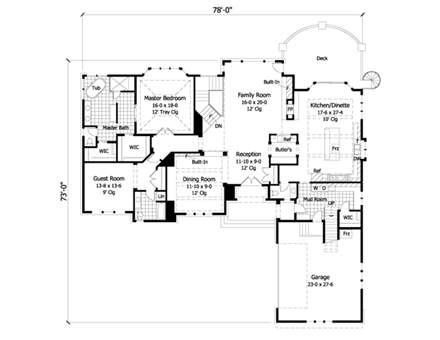 European, One-Story, Ranch, Traditional House Plan 42002 with 4 Beds, 6 Baths, 4 Car Garage First Level Plan