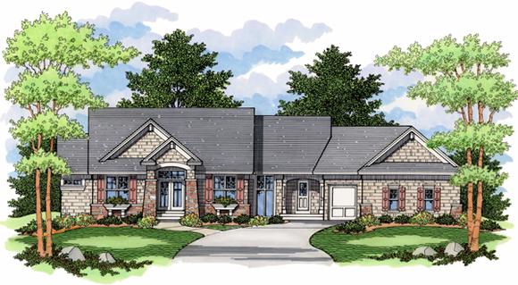 European, One-Story, Ranch, Traditional House Plan 42012 with 4 Beds, 3 Baths, 3 Car Garage Elevation