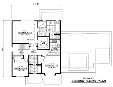 Colonial, European, Traditional House Plan 42060 with 3 Beds, 3 Baths, 3 Car Garage Second Level Plan