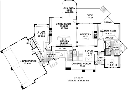 European, Traditional, Tudor House Plan 42062 with 5 Beds, 6 Baths, 4 Car Garage First Level Plan