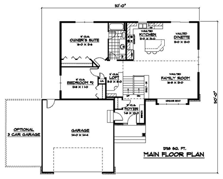 Craftsman, One-Story House Plan 42091 with 2 Beds, 1 Baths, 2 Car Garage First Level Plan