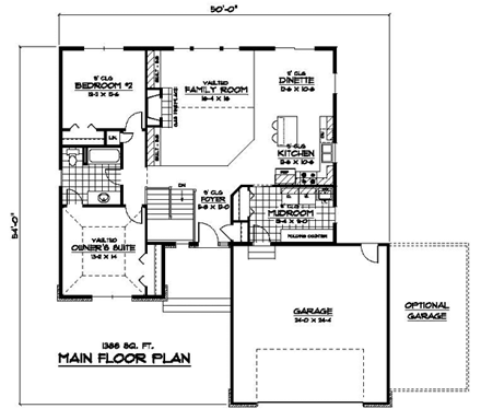 European, One-Story, Traditional House Plan 42092 with 2 Beds, 1 Baths, 2 Car Garage First Level Plan