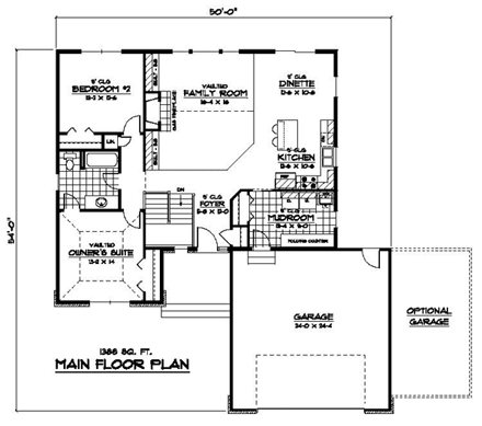 European, One-Story, Traditional House Plan 42093 with 2 Beds, 1 Baths, 2 Car Garage First Level Plan