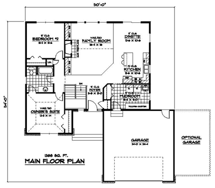 European, Traditional House Plan 42094 with 2 Beds, 1 Baths, 2 Car Garage First Level Plan