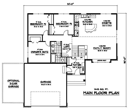 European, Traditional House Plan 42095 with 3 Beds, 1 Baths, 2 Car Garage First Level Plan