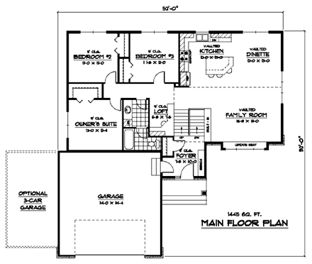 European, Traditional House Plan 42096 with 3 Beds, 1 Baths, 2 Car Garage First Level Plan