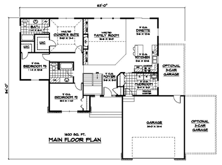 Traditional House Plan 42098 with 3 Beds, 2 Baths, 2 Car Garage First Level Plan